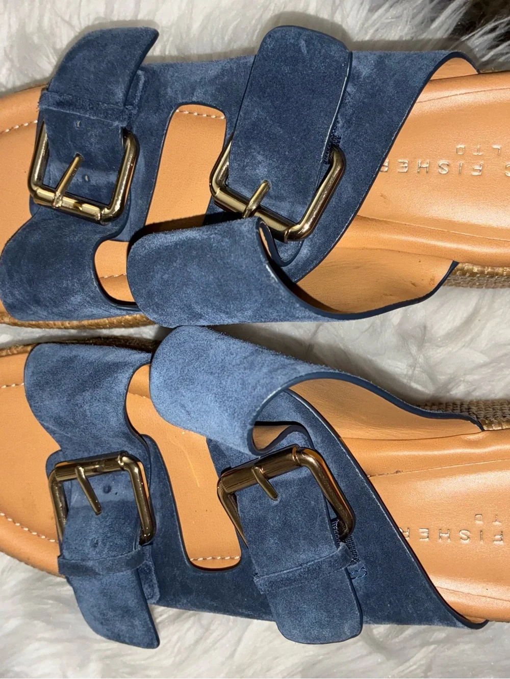 Like New Marc Fisher Navy Suede Wedge Slide Sandals with Buckles Sz 8.5 M